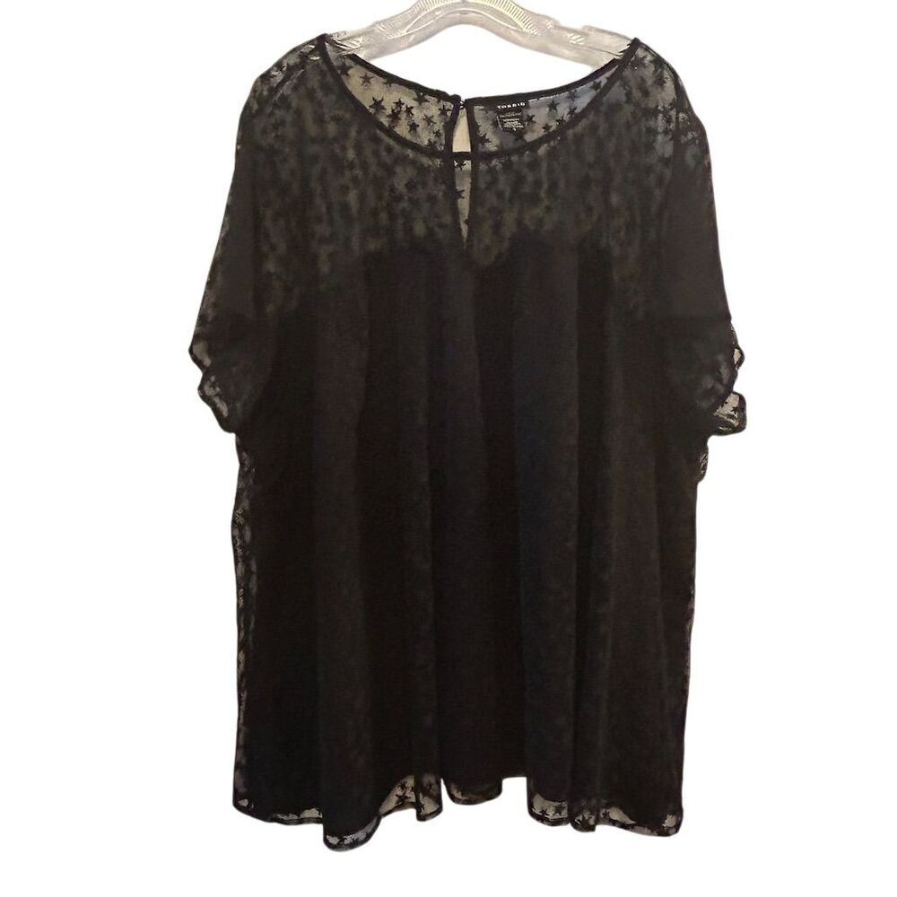 Torrid Plus Size 4 Black‎ Star Mesh Overlay Blouse Short Sleeve Casual